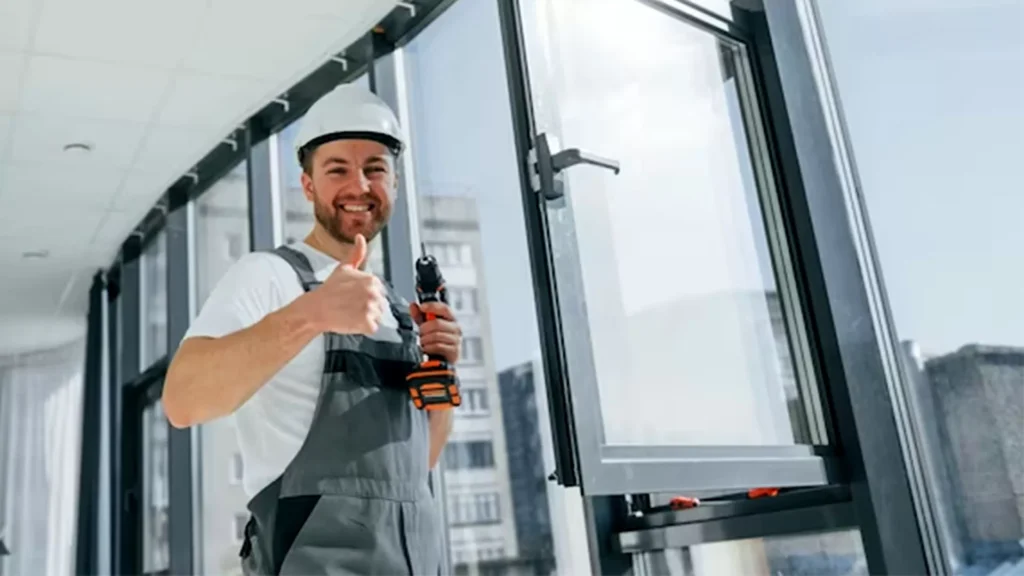 Instalador de ventanas trabajando en una casa en Madrid, España